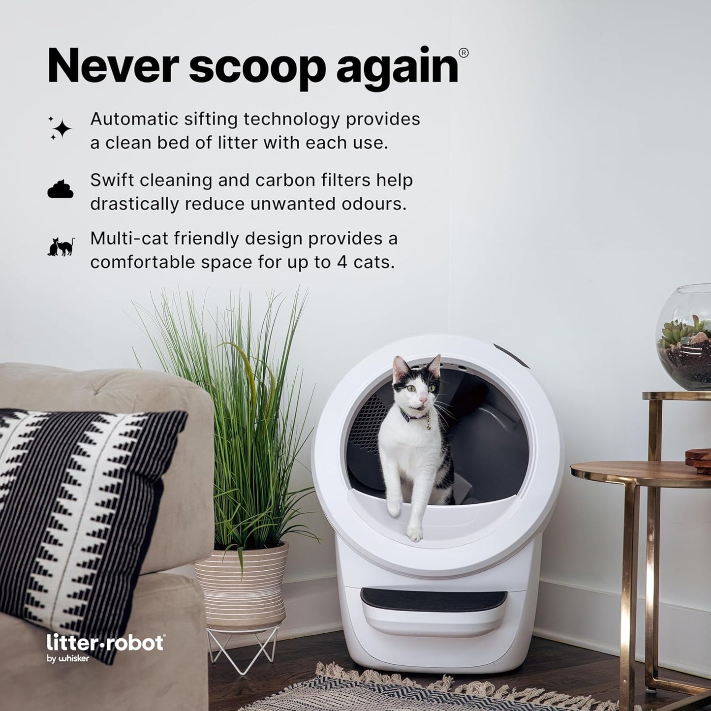 Litter-Robot 4 with Step & Fence (White) - Automatic, Self-Cleaning Cat Litter Box, WiFi Enabled, Works with Any Clumping Litter, Complimentary 2-Year WhiskerCare Warranty